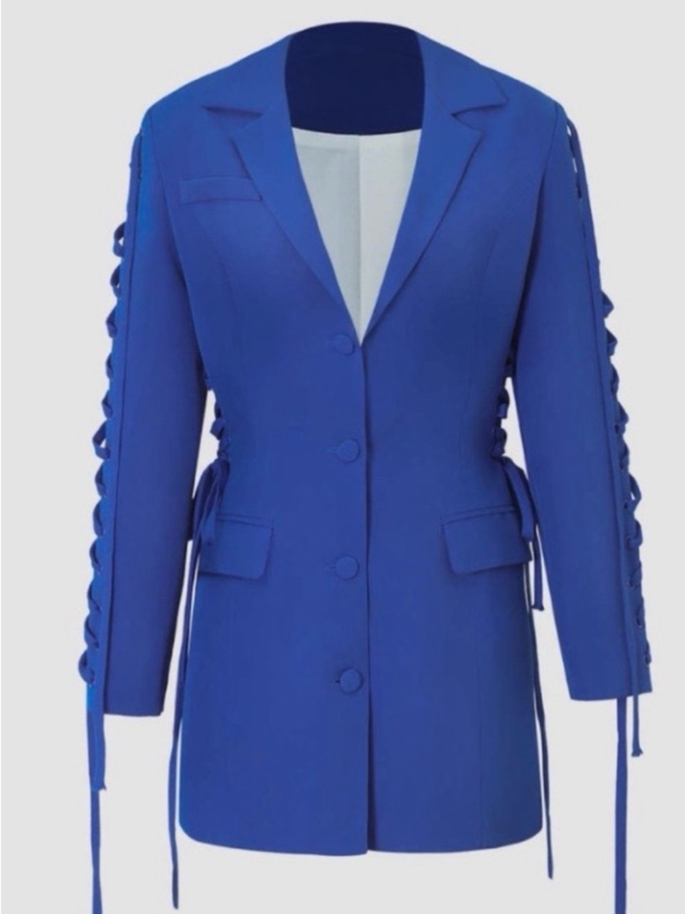 Lace-Up Sleeve Mini Dress Blazer in Royal Blue